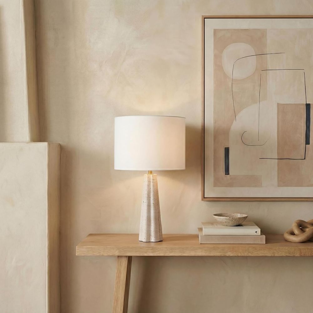Office Table Home - 25-inch Travertine/White Table Lamp with LED