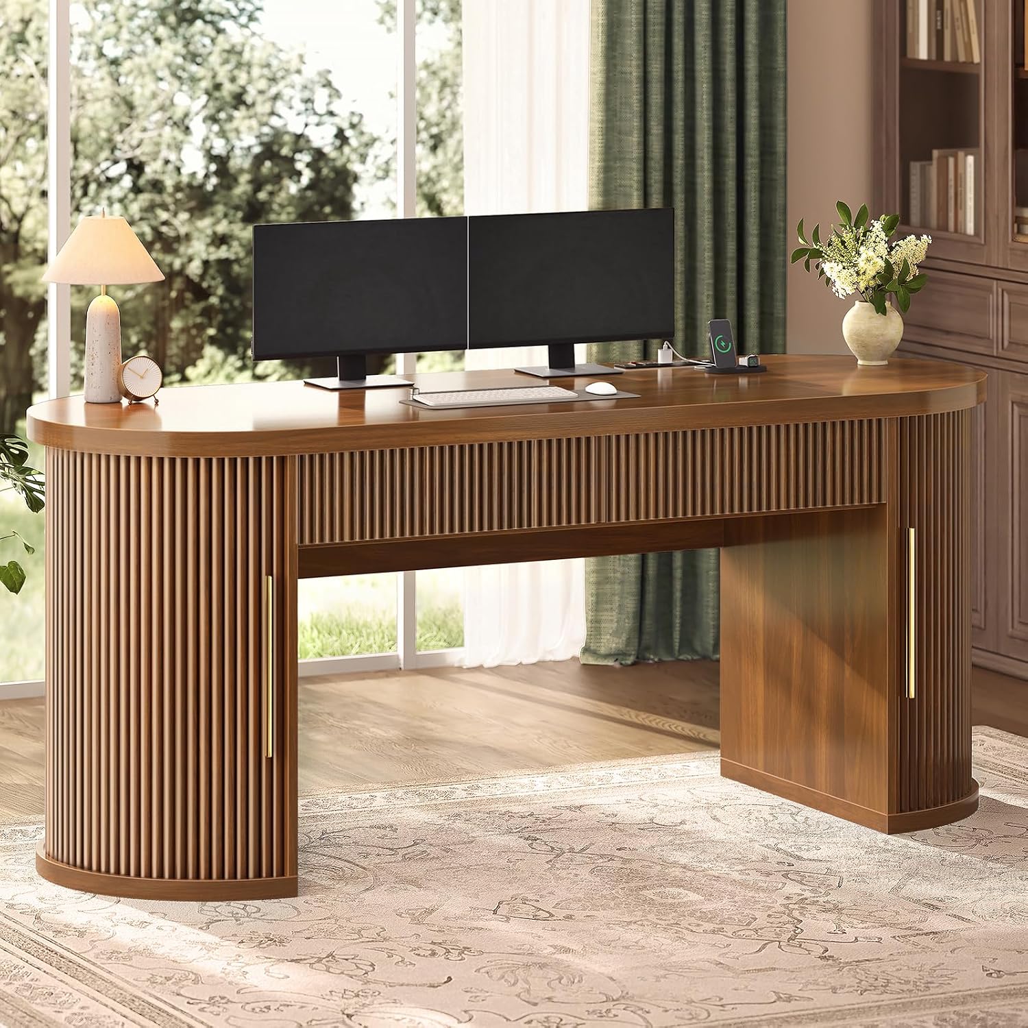 Power Strip Desk - Office Desk with 2 Drawers, 58.3