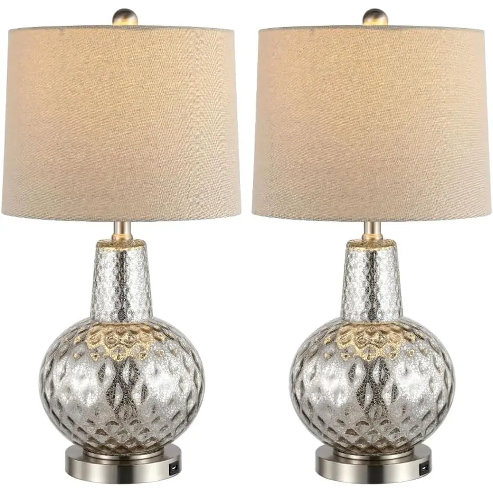 Office Table Home - 24-inch Silver/Ivory Shade LED Table Lamp