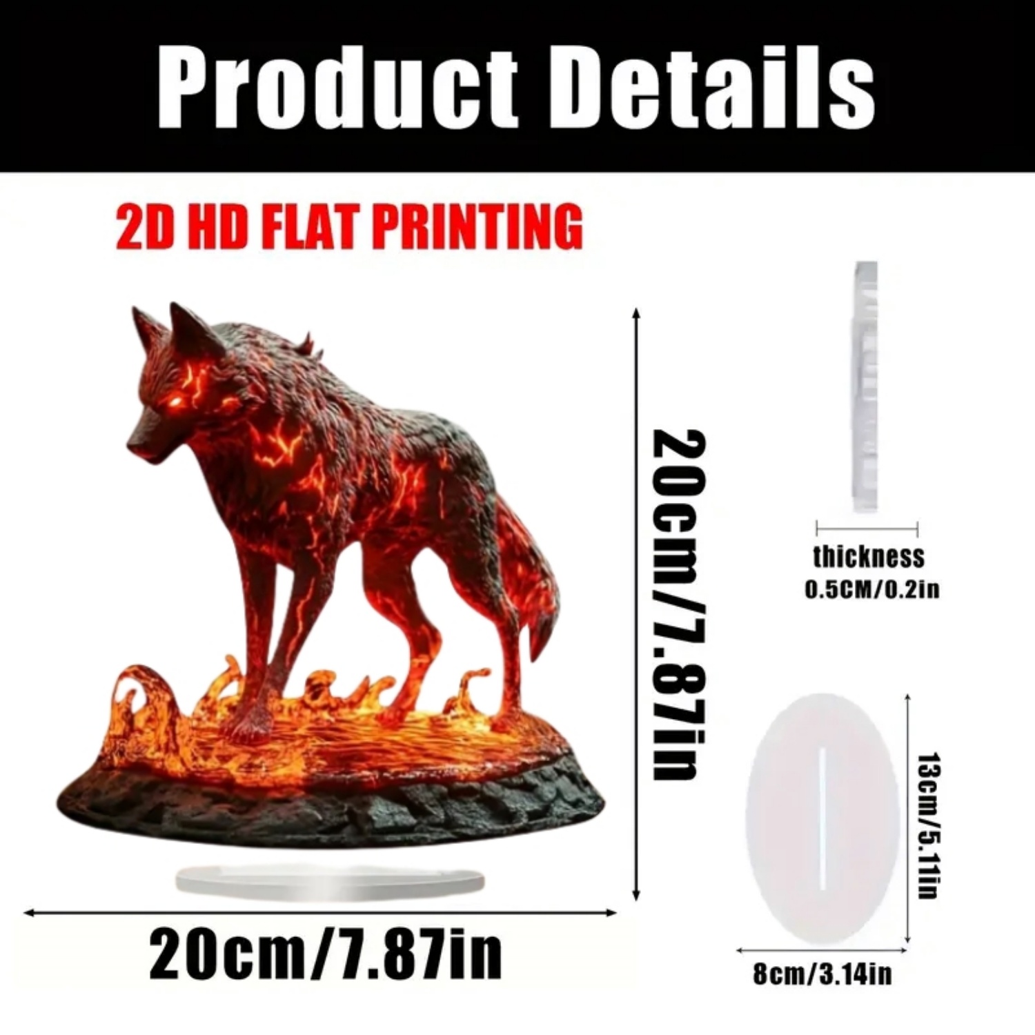 Flame Wolf Statue,2D Flat Acry - đánh giá và giá Office Table Home