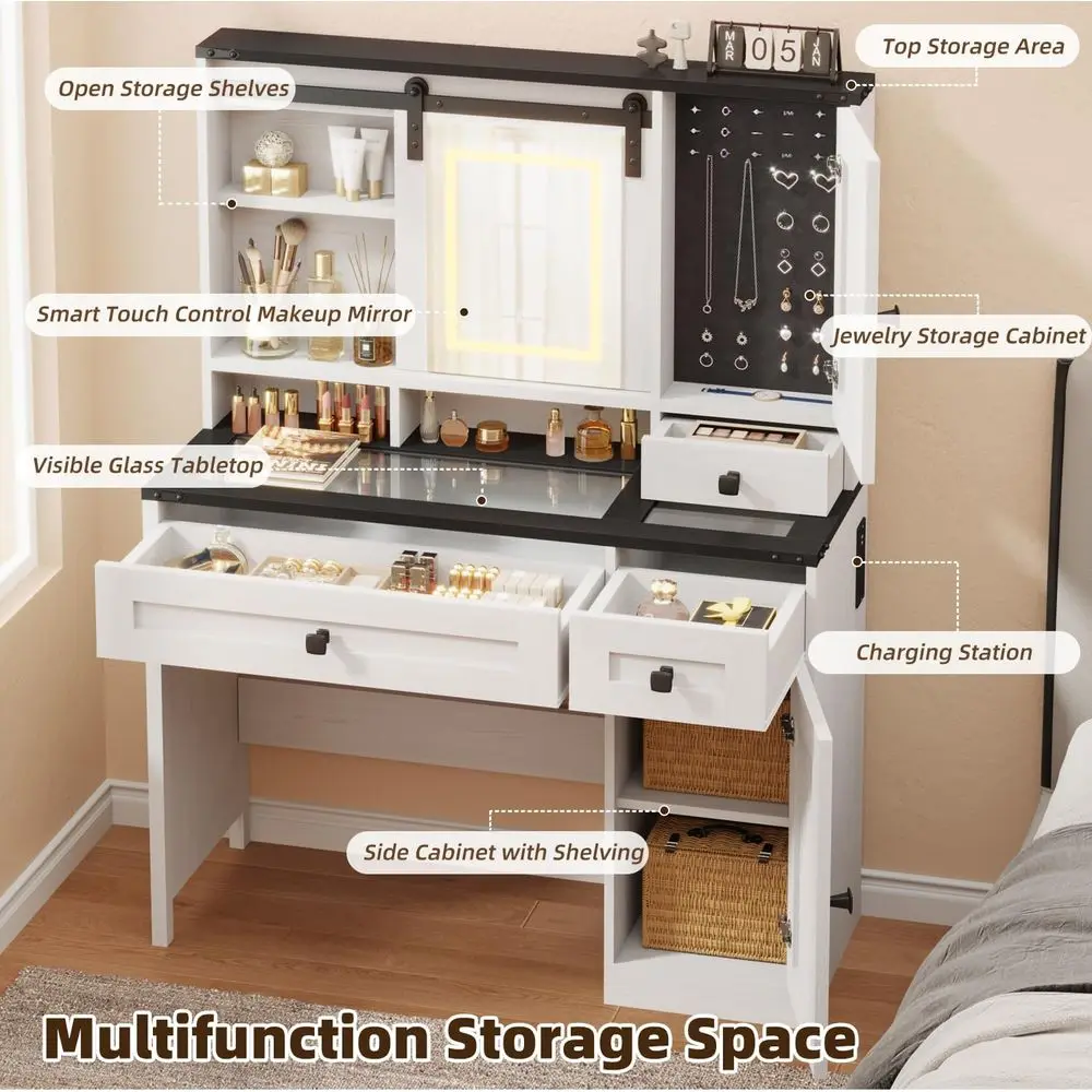 42 Lighted Makeup Vanity Desk  - đánh giá và giá Power Strip Desk