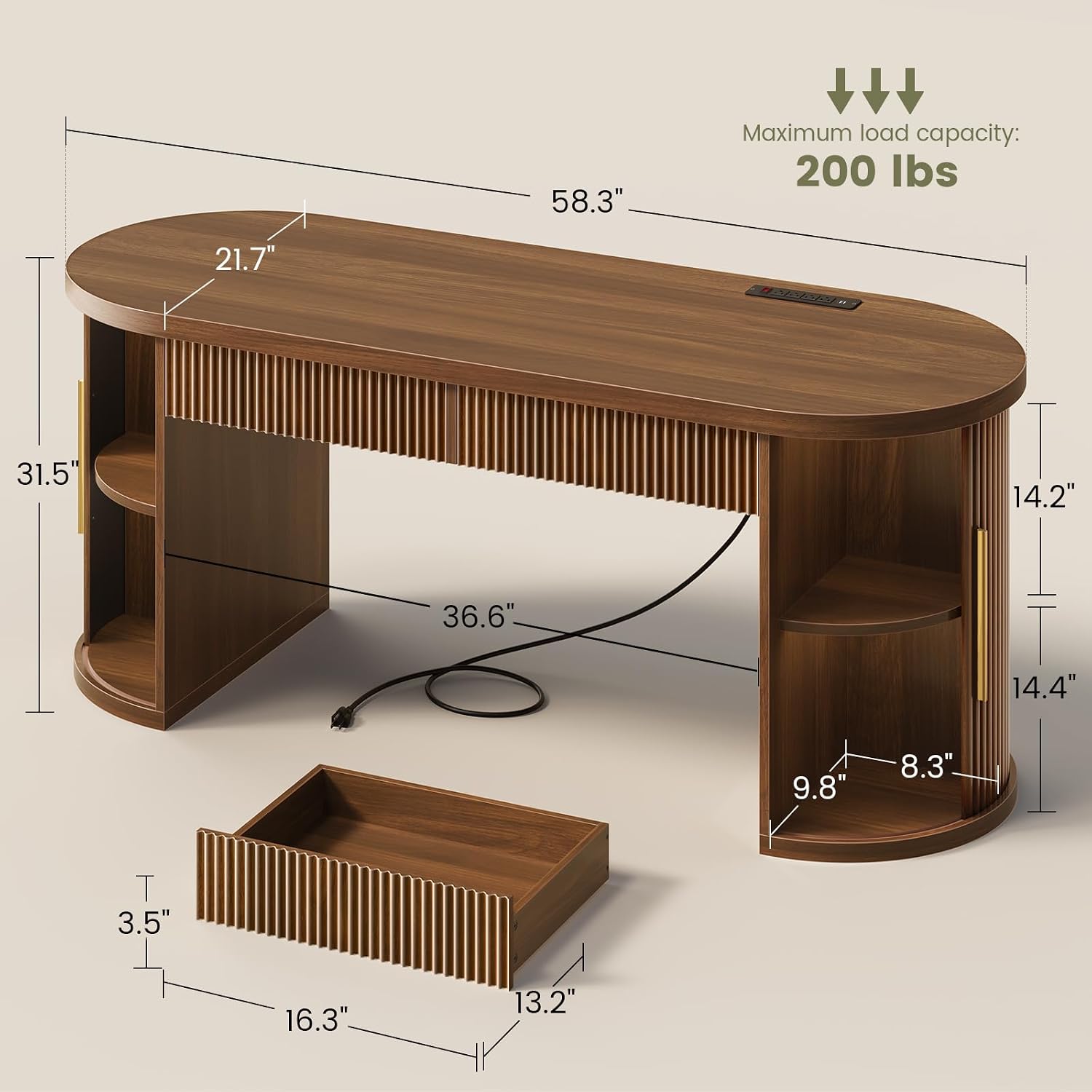 Office Desk with 2 Drawers, 58 - đánh giá và giá Power Strip Desk